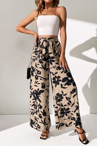 Printed Tied Wide Leg Pants